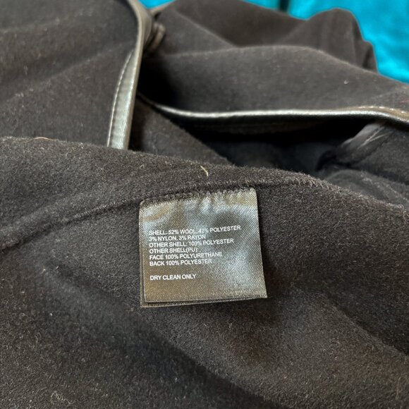 Tahari Faux Leather - Trim Belted Wrap Coat - Black - Women's Size L - Picture 5 of 7